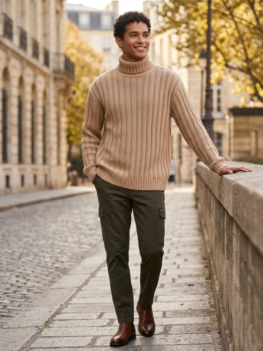 GAP Men’s XL Beige Ribbed Turtleneck Sweater Oversized Knit